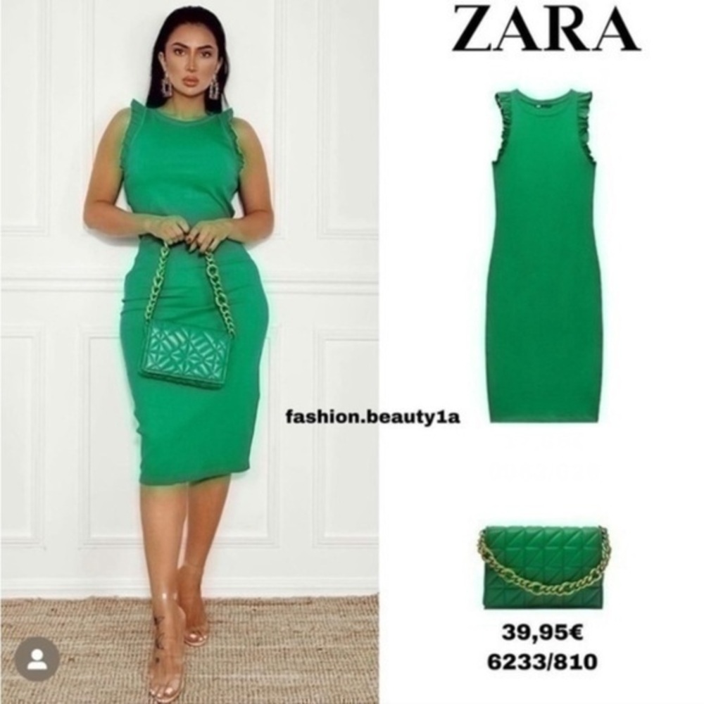 ZARA  ribbed ruffle Frilled Midi Dress